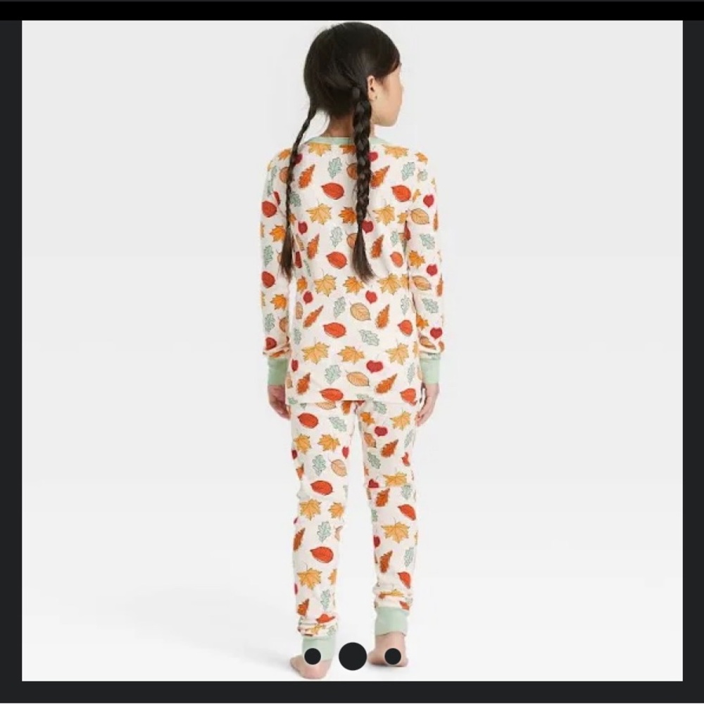 Kid's Fall Leaf Print Pajama Set - Cream 8, Ivory - Picture 2 of 2